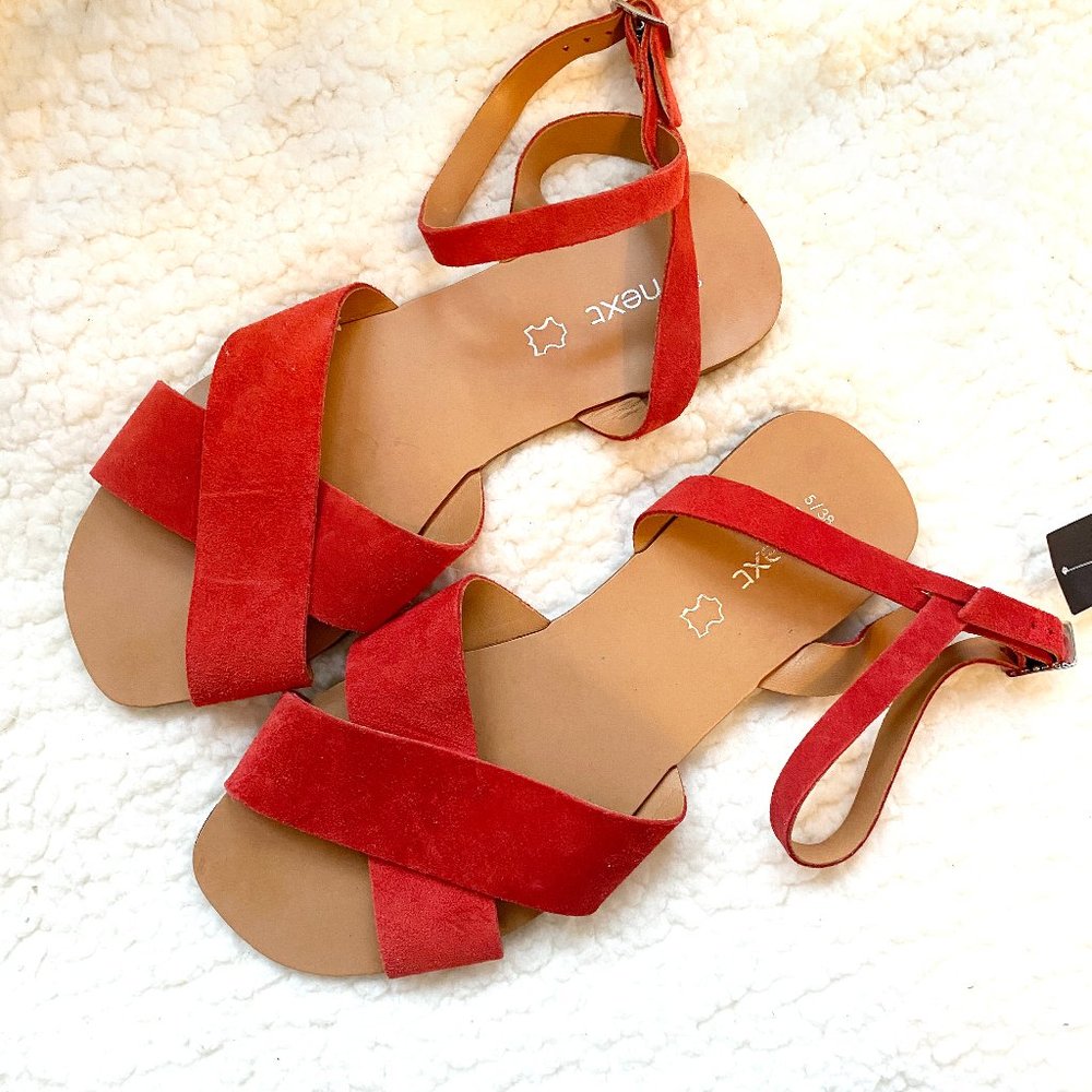 NWT Next UK Genuine Suede Cross Strap Sandals